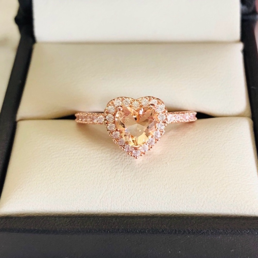 18K Rose Gold Morganite Halo Heart Diamond Ring
